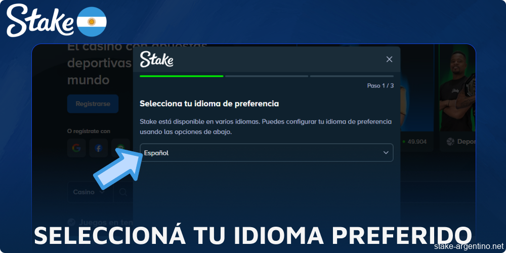 Seleccioná tu idioma preferido en Stake